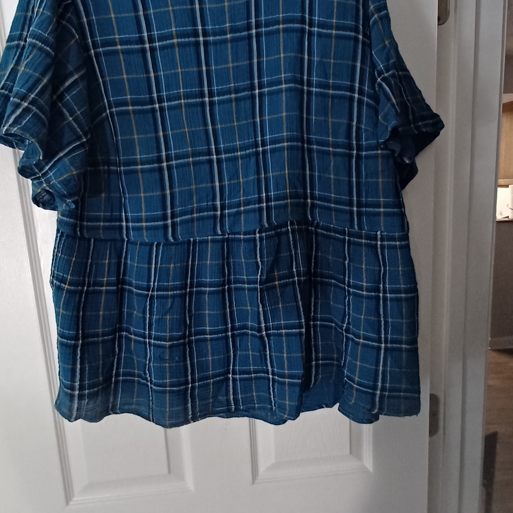 Blue Plaid Peplum Top